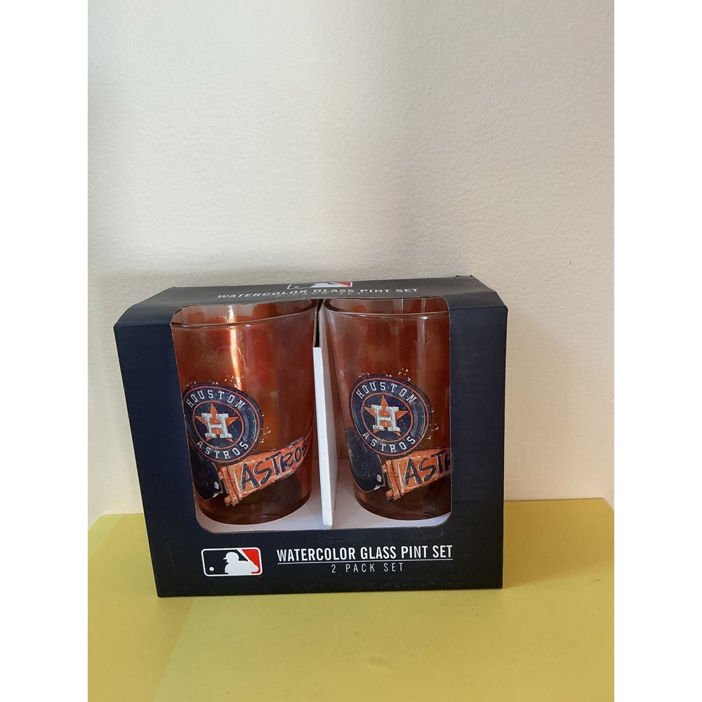 Houston Astros Watercolor Glass Pint Set 2‎ Pack MLB Souvenir Drinkware